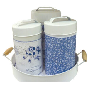Blue-white French Provincial Metal Canisters (set of 3)