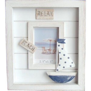 White Wooden PhotoBeach w boat  polkadot sails