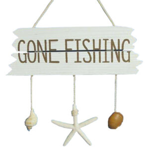 Gone Fishing sign wooden with Hanging shells 37.5cm