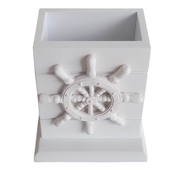 White wooden pencil box with Ships wheel