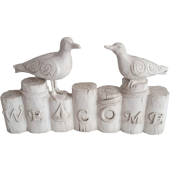 Welcome sign Seagulls on Mooring poles 29cm
