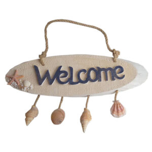 Welcome Plaque with hanging shells35cm