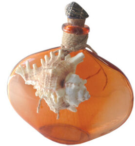 Oval Glass Bottle with Shell 17.5cm Orange