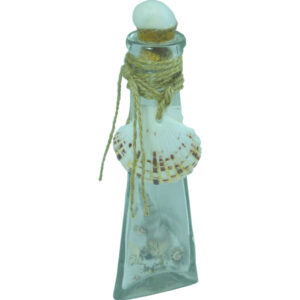 Trianglar Glass Bottle with sand and Shells 18cm clear