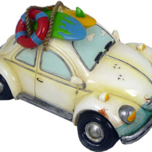 White Old Bug Money Box with Surf board 21cm