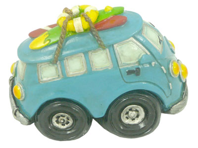 Blue old Hippie Van Van Miniture w Surf boards