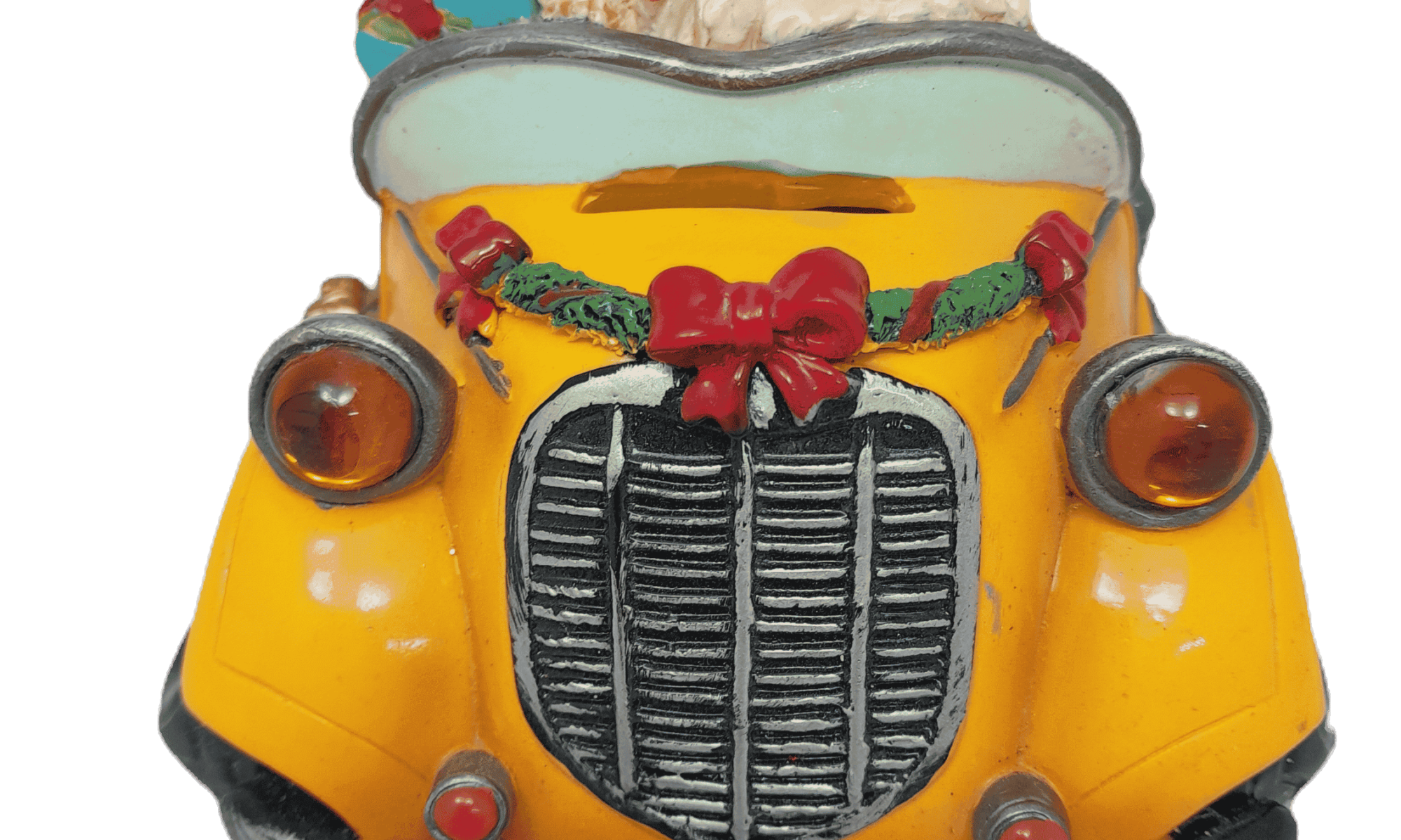 Santa in Car Money Box - Yellow 14cm