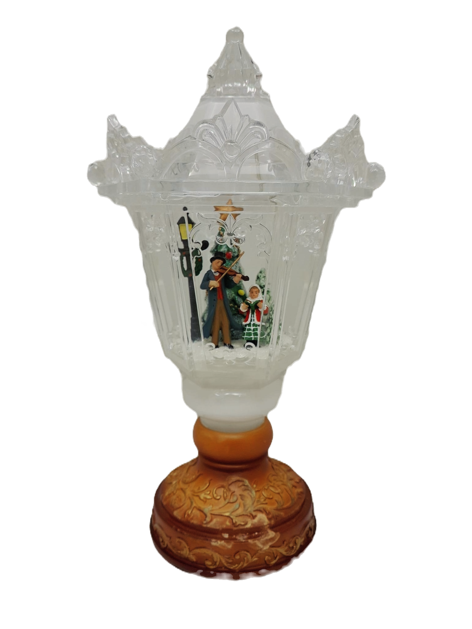 Acrylic Street Lamp W/Snow Scene & Light - Christmas Decor