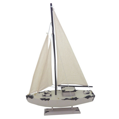 Wooden Sailboat Decoration - Retro White 53cm