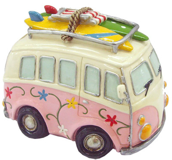 Hippie Van Money Box with Beach Gear - Pink