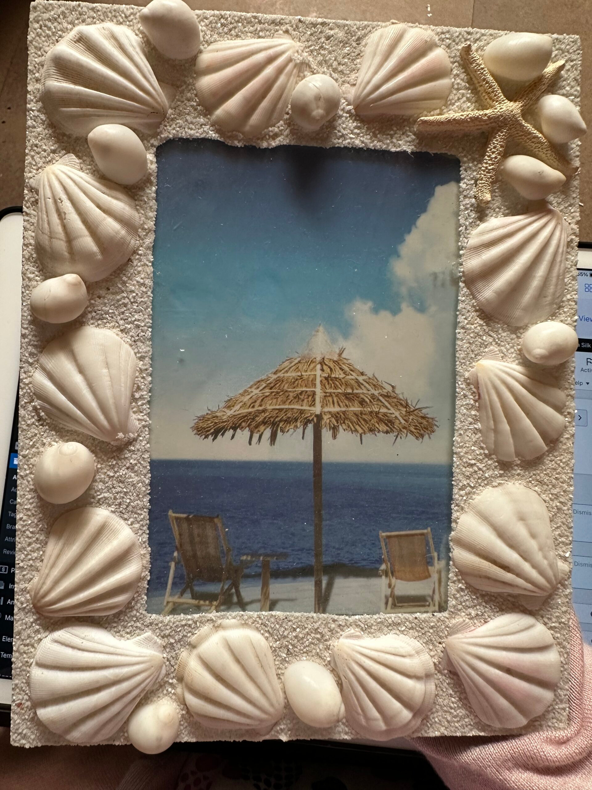 Shell covered 6x4 glass photo frame w starfish 23 cm.