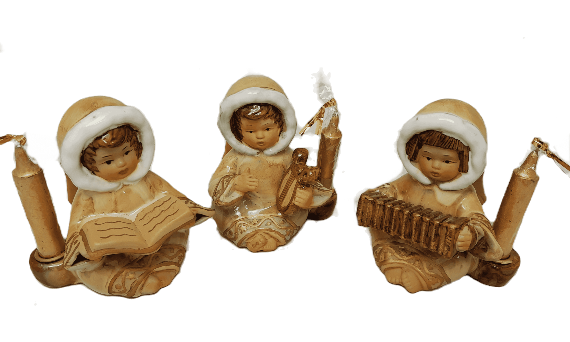 Angel Candle Holder beige w/pillar candle (Set of 3)