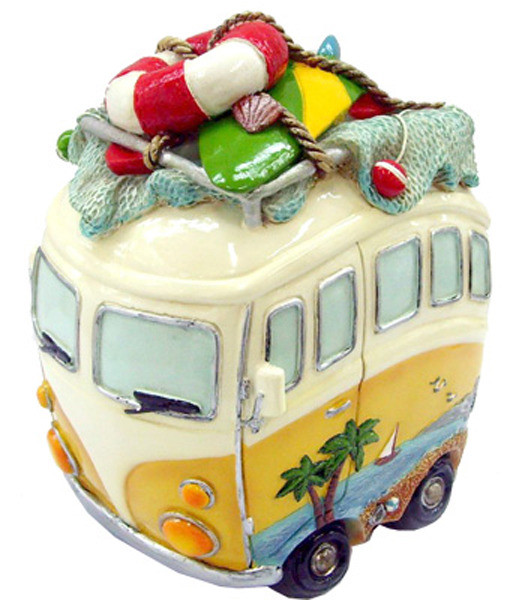 Hippie Van Money Box with Beach Gear - Yellow Tall