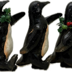 Ceramic Christmas Penguins Marching through the snow
