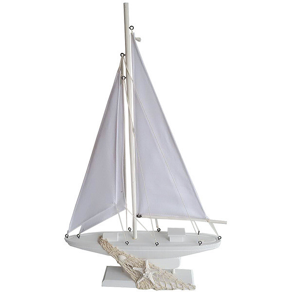 White Sailing Yacht Decor on stand Large 53cm