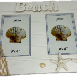 White Wooden Dual Photo Frame With Beach Sign