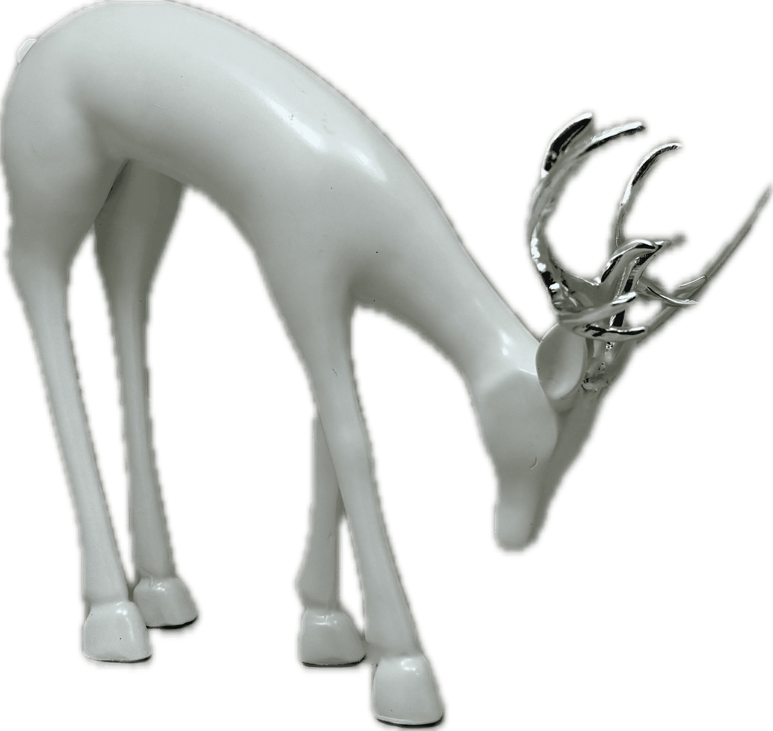 Reindeer Eating - White/Silver 31cm