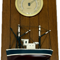 Decorative wall mounted hygrometer & model of a Fishing Trawler